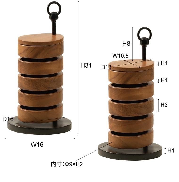 小物入れ/鍵 アクセサリー/天然木 ５段/幅16 高さ31 |  | 21