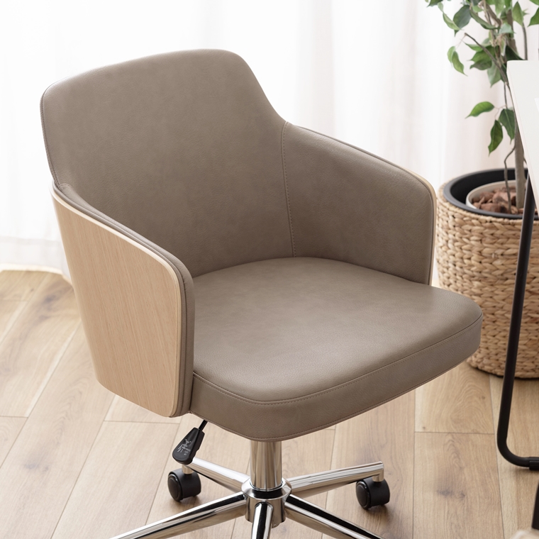 ワークチェア デスクチェア 接客チェア/回転昇降機能付 背面木目 ソフトレザー/幅53.5 |  | 12