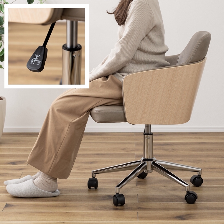 ワークチェア デスクチェア 接客チェア/回転昇降機能付 背面木目 ソフトレザー/幅53.5 |  | 20