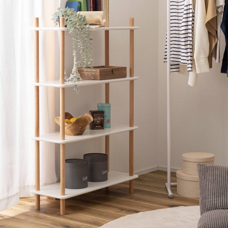 飾り棚　ナチュラル オープンラック シェルフ 飾り棚/ナチュラルカラー/4段 幅80 高さ120