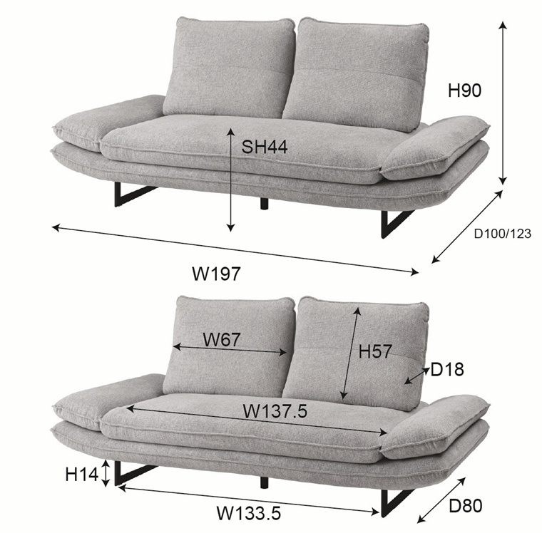 ソファー ソファ/三人掛け 肘リクライニング/ロースタイル可/幅197 座面高44/送料お問い合わせ |  | 22