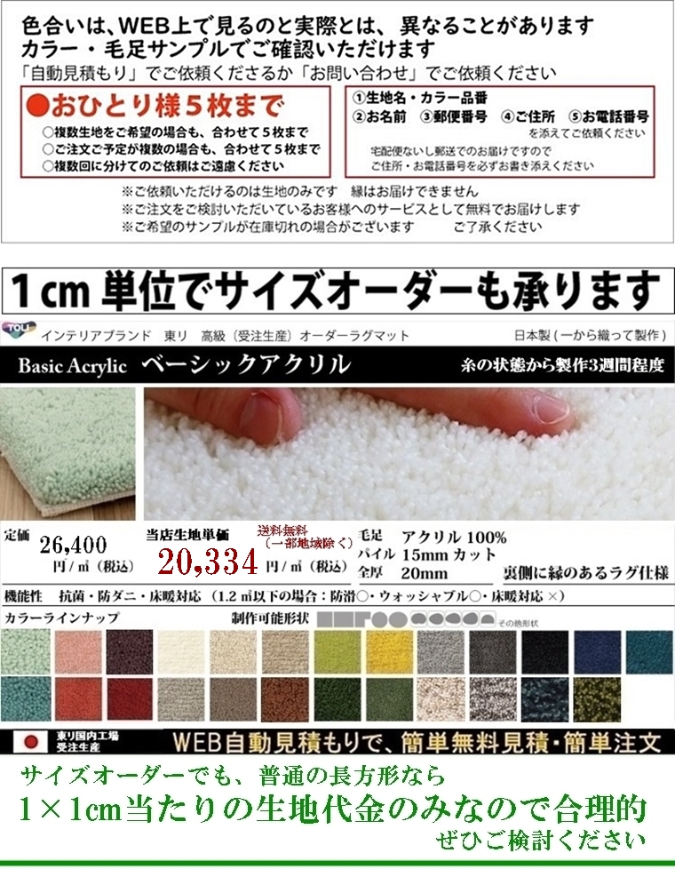 ラグ 廊下敷/高級 絨毯/90×220cm 長方形 楕円/日本製 東リ/T-BSAC/２５色/受注生産の画像
