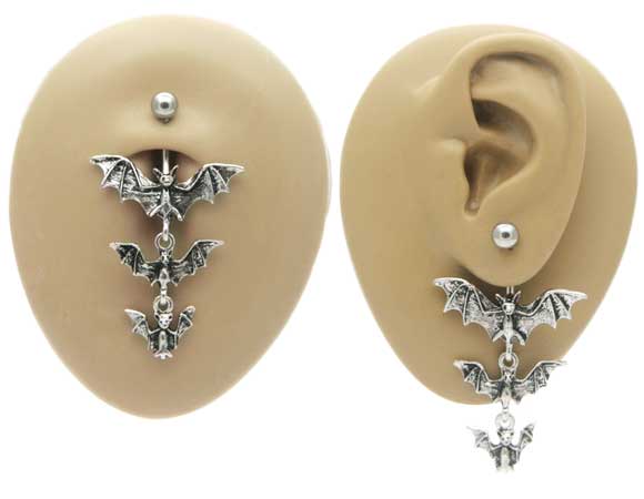 即日出荷】14G ピアス ボディピアス へそピアス 三連コウモリ 蝙蝠
