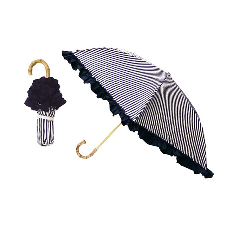 日傘 雨傘 完全遮光 まるい3段 折りたたみ 晴雨兼用 フリル ストライプ ピンクトリック pink...