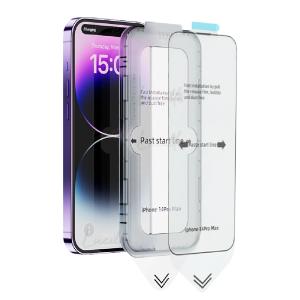 iPhone15Pro 15 ガラスフィルム 2枚入り 簡単ガイド付き セット ガイド枠 全画面 強...