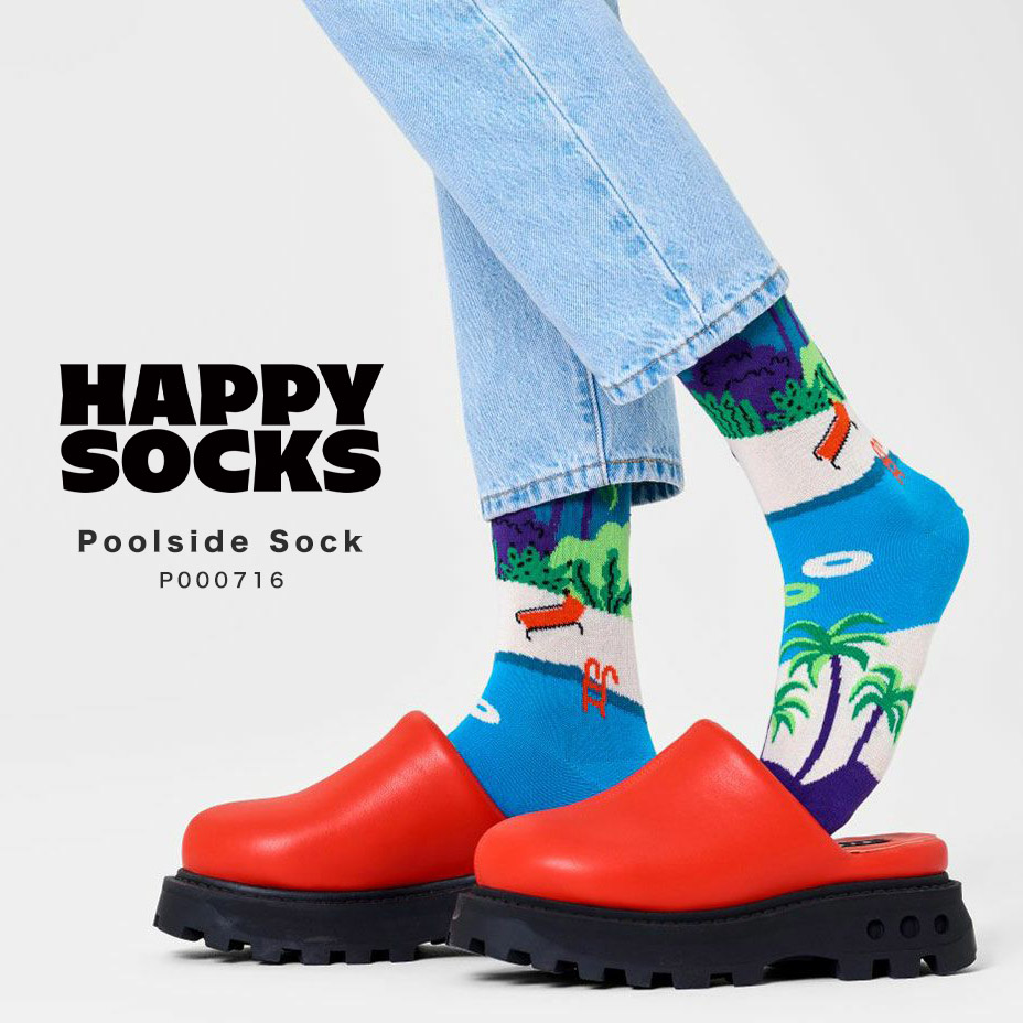 Happy Socks ハッピーソックス 靴下 レディース メンズ おしゃれ ソックス くつ下 Poolside Sock P000716 可愛い クルー丈 クルーソックス ヤシの木｜lucius｜02