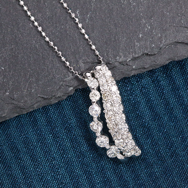 ダイヤモンド ネックレス 0.72ct 18金ホワイトゴールド K18WG 流れる 