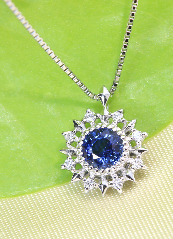 サファイヤ ネックレス 0.42ct PT900/K18・PT850 爽やかで上質のブルー 