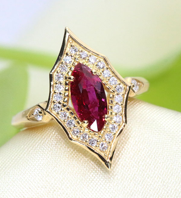 ルビー リング/指輪 1.0カラット 18金イエローゴールド K18 マーキス  