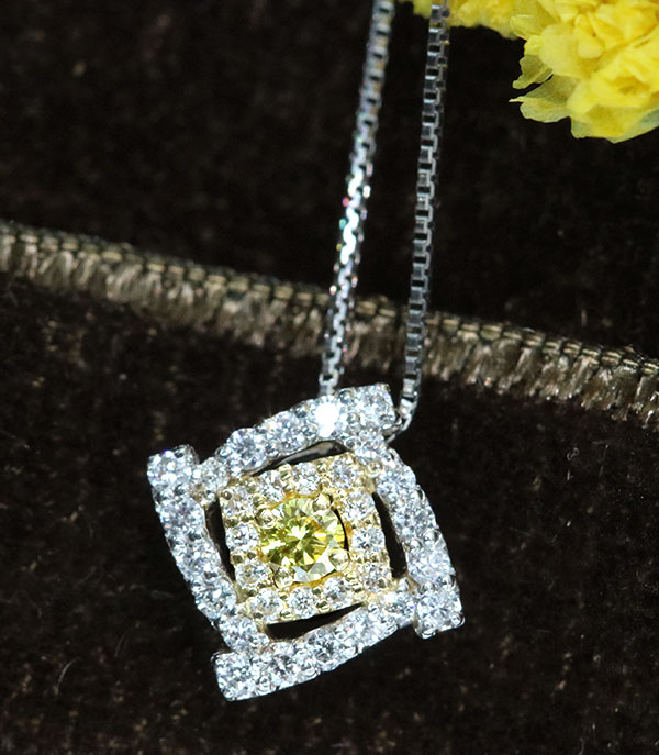 イエローダイヤモンド ネックレス 0.047ct PT950/K18 濃厚なイエロー 