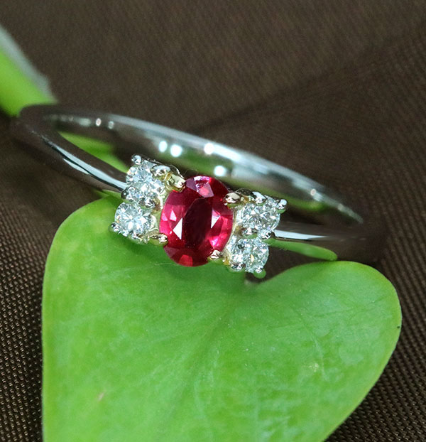 非加熱ルビー/nonheat/ノーヒート リング 0.26ct PT950/K18 AIGS