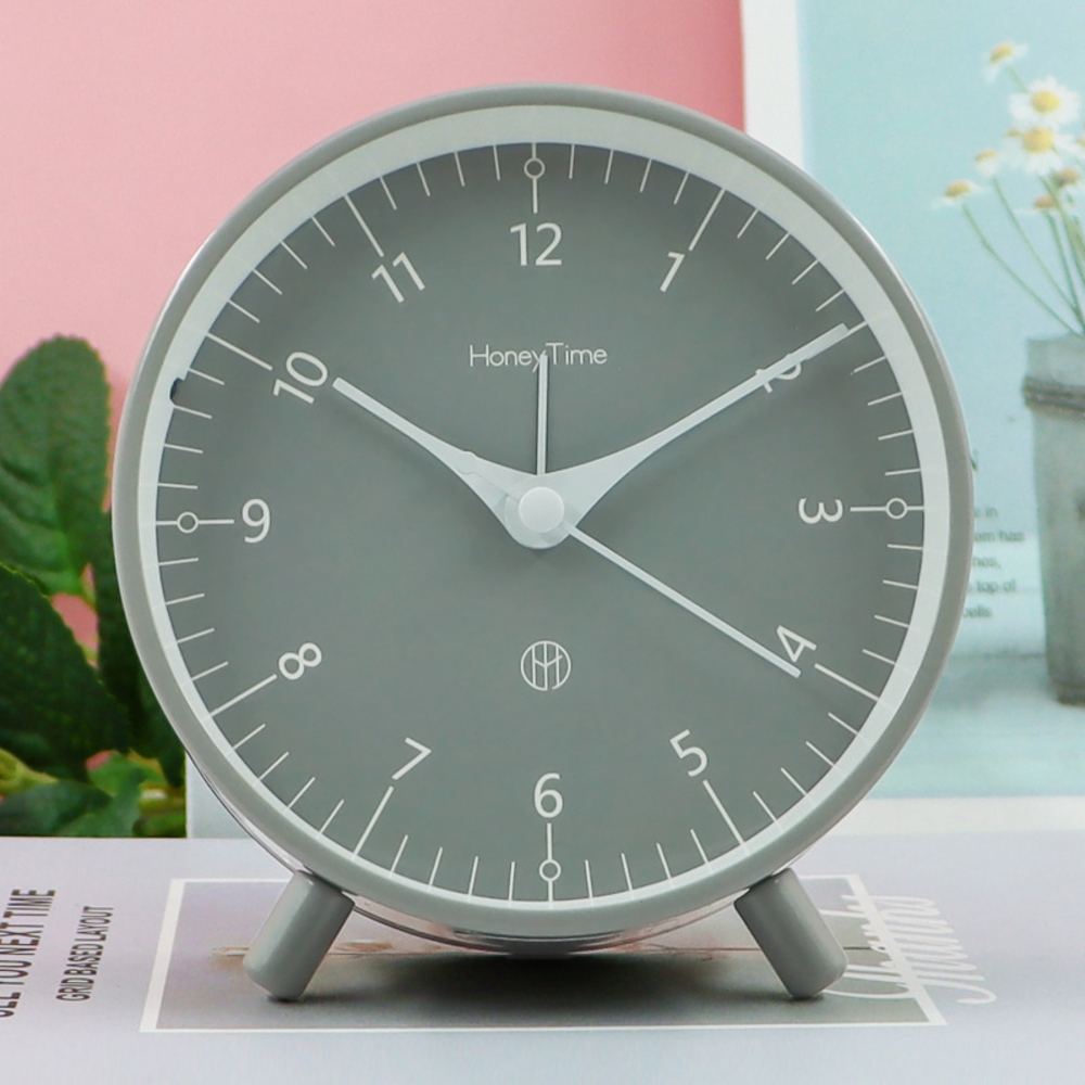 ☆ グレー 目覚まし時計 静音 ykhl6128 置き時計 置時計 アナログ 静か
