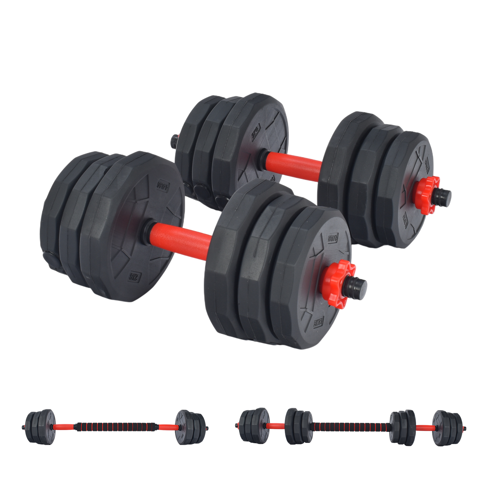 ダンベルセット 20kg 10kg 2個セット 12角 可変式 防滑 バーベル 3way