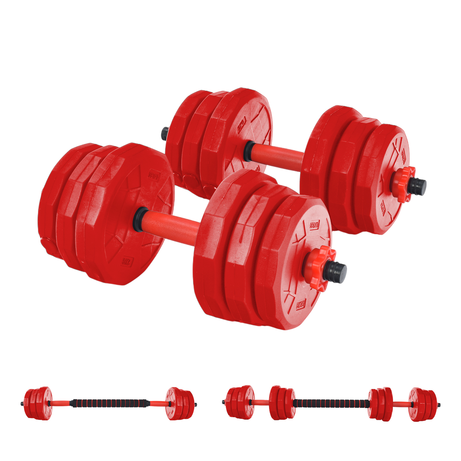 ダンベルセット 20kg 10kg 2個セット 12角 可変式 防滑 バーベル 3way