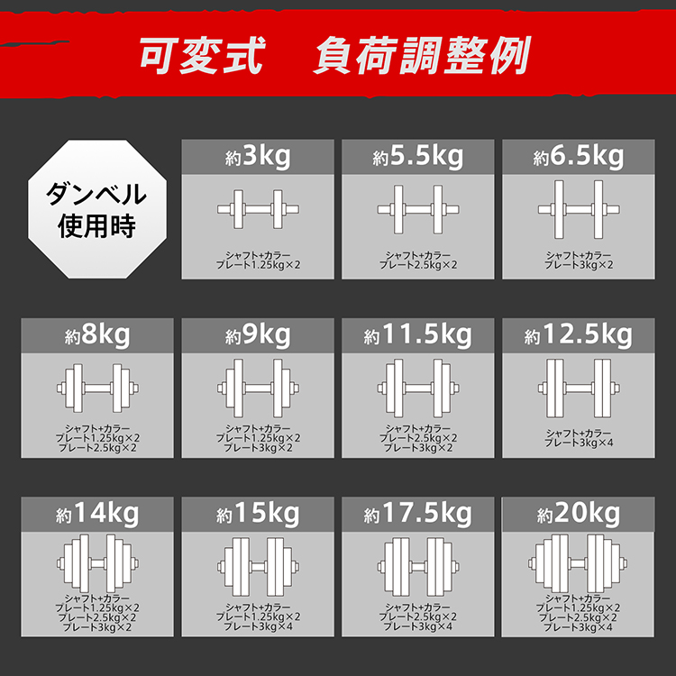 ダンベルセット 40kg 20kg 2個セット 12角 プレート 可変式 バーベル