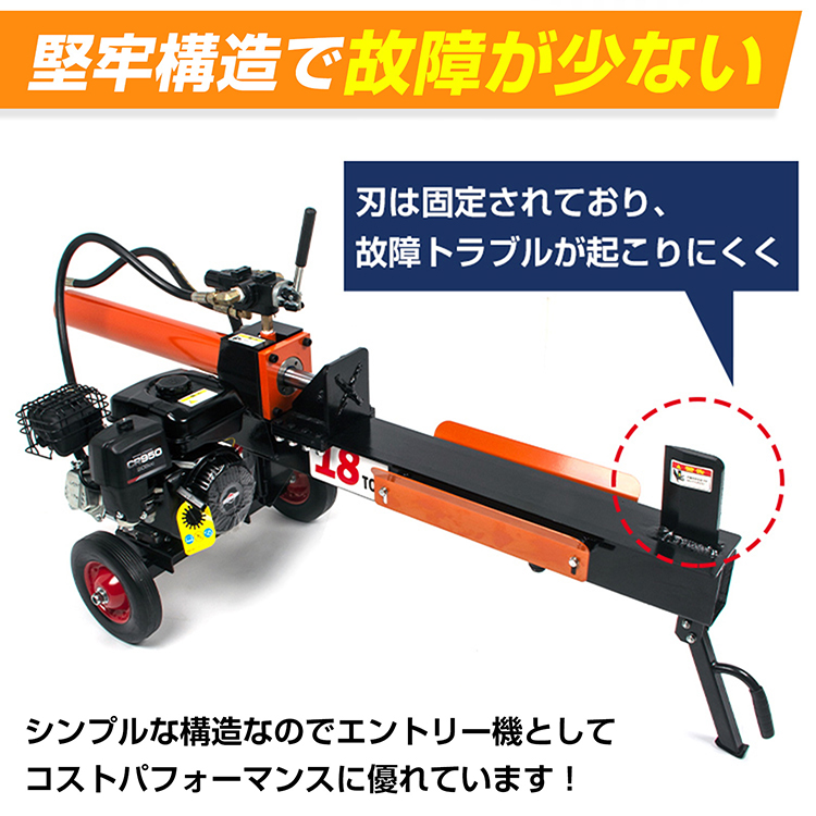油圧式薪割り機 エンジン式 油圧 18t 6.5馬力 カッター 保護フレーム付