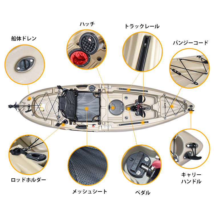 カヤック ペダル式 フィッシングカヤック ペダル 手漕ぎ 足漕ぎ