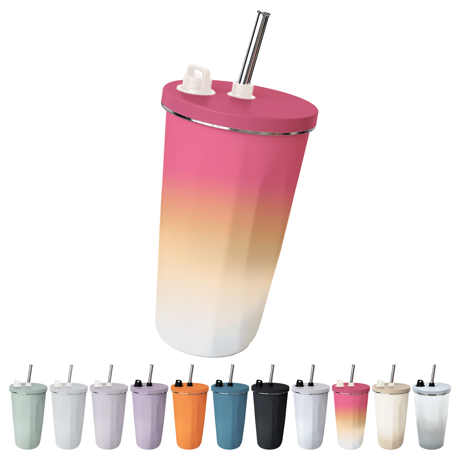 タンブラー ステンレスタンブラー ストロー付き 蓋付水筒 600ml