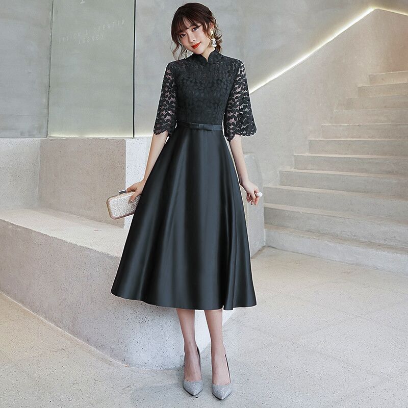 パーティードレス 20代 結婚式 ワンピース ドレス 袖あり レース 花柄 ミディアム丈 成人式 お呼ばれ 二次会 発表会 同窓会 披露宴 服 韓国 お洒落 エレガント パーティードレス 20代 結婚式 ワンピース ドレス 袖あり レース
