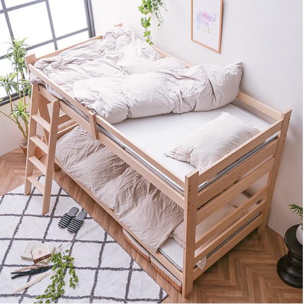 二段ベッド 2段ベッド 天然木 竹製 大人用 子供 耐荷重500kg シングル＆キング対応 高さ調節...
