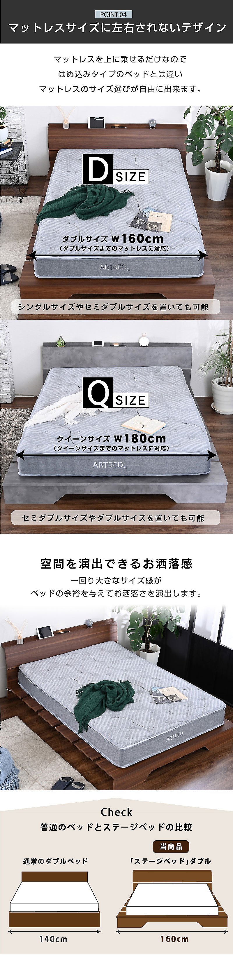 ARTTOWN 新発売 ステージベッド ダブル マットレスセット USB-A/C付