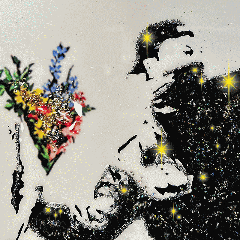 水晶パネル アートパネル 60×80cm バンクシー 花束を投げる男 フラワー