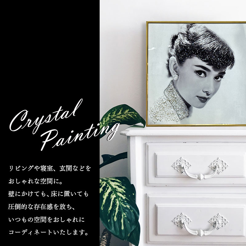 水晶パネル アートパネル 水晶絵 50×50cm 金フレーム付き 偉人 女性 