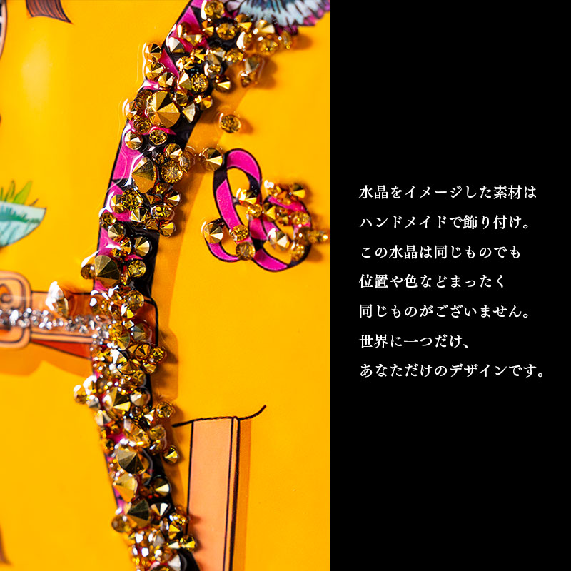 水晶パネル アートパネル 50×50cm 開運画 金フレーム付き 馬 出世運