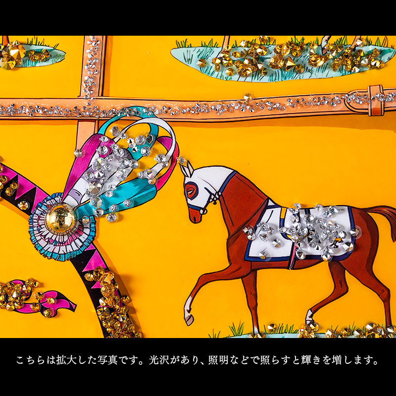 水晶パネル アートパネル 50×50cm 開運画 金フレーム付き 馬 出世運
