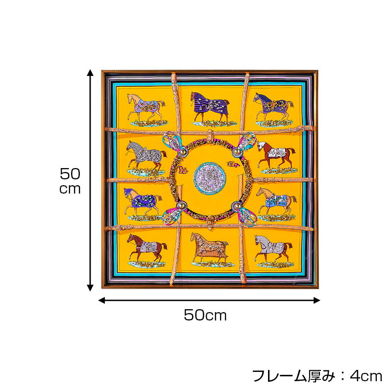 水晶パネル アートパネル 50×50cm 開運画 金フレーム付き 馬 出世運