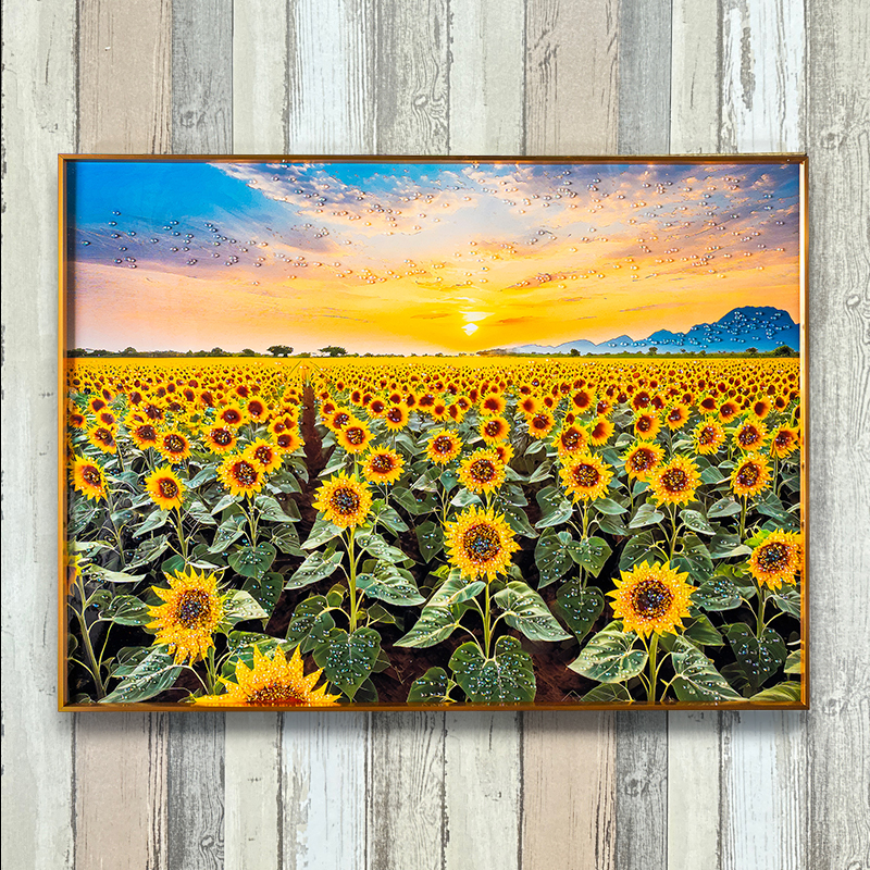 セール　クリスタルアート　ピクチャー　水晶絵　ひまわり 水晶パネル アートパネル 60×80cm 風景 ひまわり 向日葵 朝日 黒