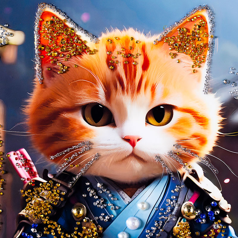 手描き★かいゆき★イラスト★キャンバス 壁掛け 猫 アンティーク 水晶パネル アートパネル 40×60cm 60×40cm 猫 ねこ 侍 黒フレーム付き