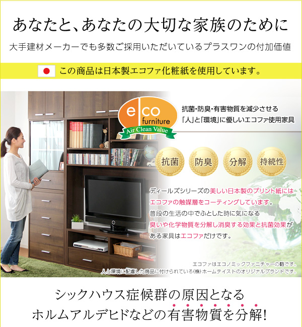 リビング収納/収納家具 〔フラップ扉 6枚タイプ ホワイトオーク〕 2段