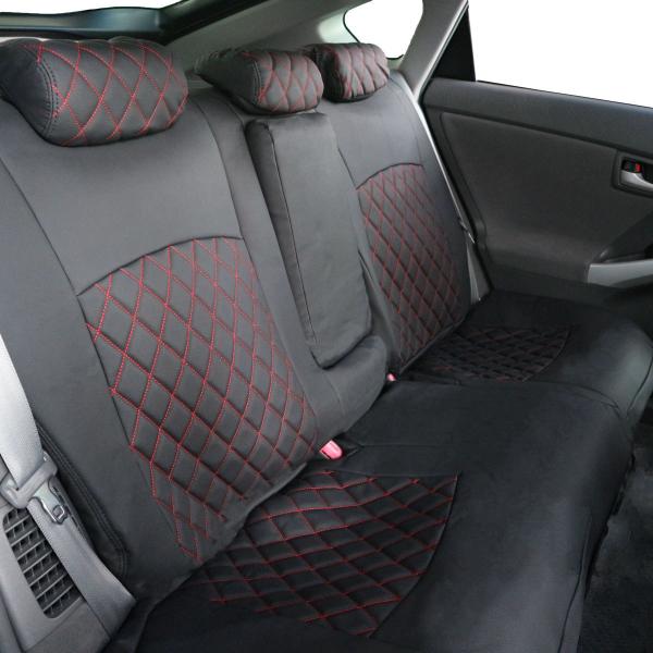 トヨタ（TOYOTA） プリウス30系 シートカバー ブラックレザー レッド 