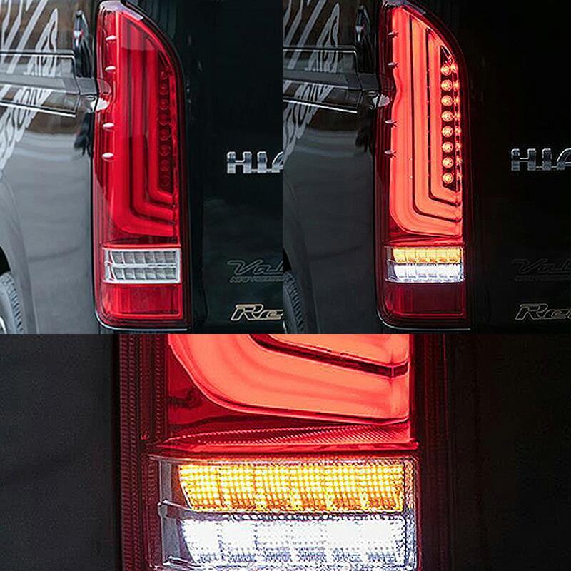素敵でユニークなVALENTI ジュエル LED 車検対応 ライトスモーク 保安基準適合 テールランプ 200系 ハイエース Type3 Revo  シーケンシャルウインカー ハーフレッド ブラック 外装、リア