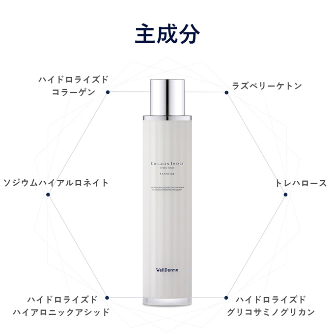 ポイント5倍UP】韓国コスメ 化粧水 WellDerma ウェルダーマ サファイア コラーゲン インパクト ハイドロ トナー 100ml ウェルダム  ウェルダマ コラーゲン : wel-f-01 : LUDIAPLUS - 通販 - Yahoo!ショッピング