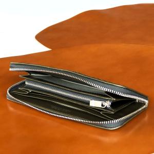 【新品未使用】LUEGO ルエゴ　コードバン　レザー　かぶせ長財布　札入れ LUEGO コードバン二つ折り財布小銭入れ付き / ブラック×ネイビー