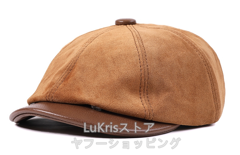 オーバーライド　キャスケット帽子ハンチング　ベレー帽　本革レザー SALE！ 牛革 本革 八角帽子 スエード メンズ レディース リアルレザー