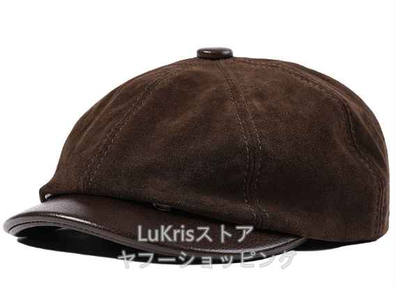 SALE！ 牛革 本革 八角帽子 スエード メンズ レディース リアルレザー