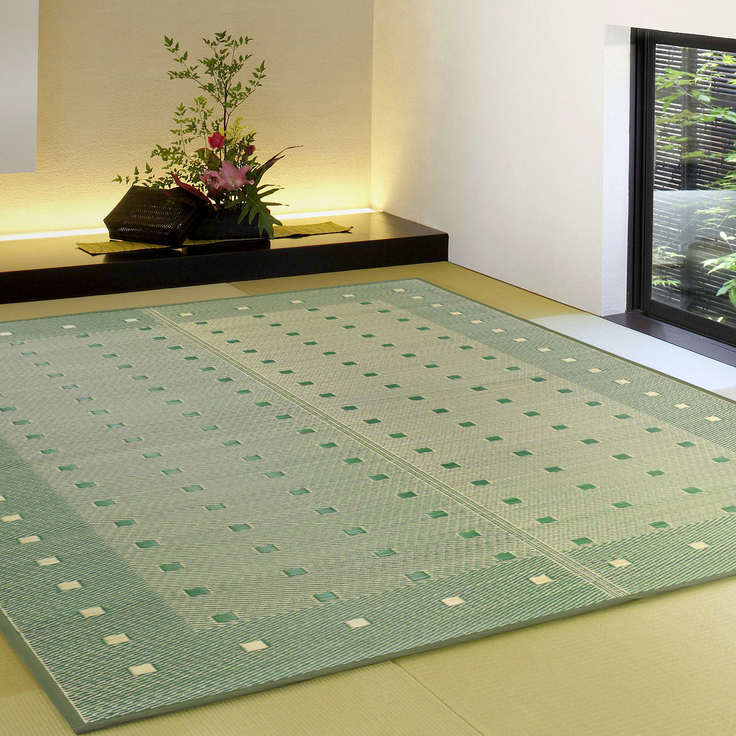 い草ラグ 3畳 176×230cm （CJ-56） ドット柄 ブラウン グリーン 不織布