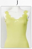 リブ編みタンクトップ レース付き シルク70％ UVカット