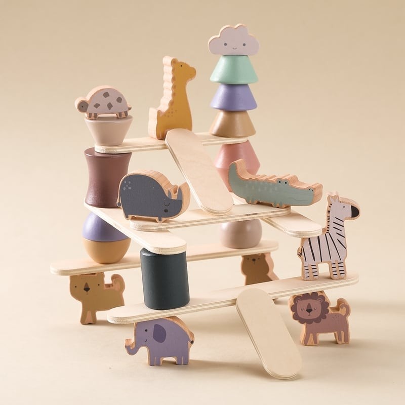木製 おもちゃ どうぶつ 積み木 タワー アニマル 動物 つみき 木の 