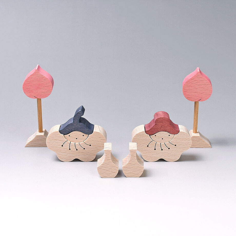 小黒三郎 組み木のひな人形 KH216 桃の花びな 小 ひなまつり 木製