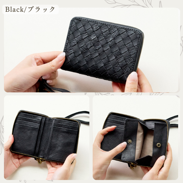 新品☆ズッケロフィラート二つ折り財布 本革 メッシュ 革 L字ファスナー 黒 zucchero filato（ズッケロ フィラート） 財布 レディース メンズ