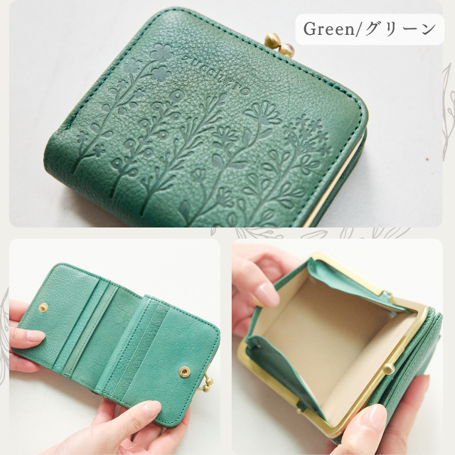 Zucchero 短財布　がま口　レディース　ズッケロ　グリーン　水玉　本革　G zucchero filato（ズッケロ フィラート） 本革 財布 レディース 二つ折