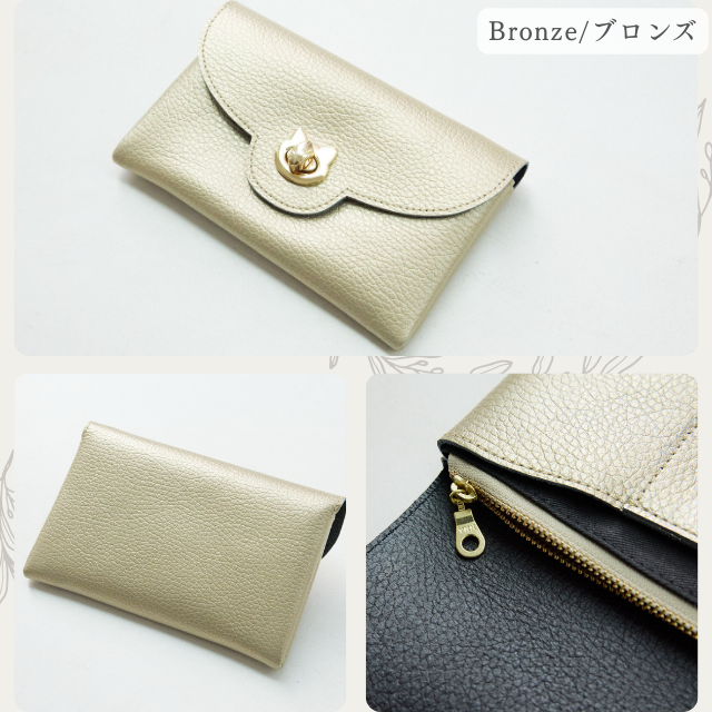日本製 財布 長財布 レディース 本革 猫 金具 コインケース 小銭入れ 小物入れ 国産 かわいい 大人 プレゼント ギフト ブランド サライ lumie リュミエ 55519の画像