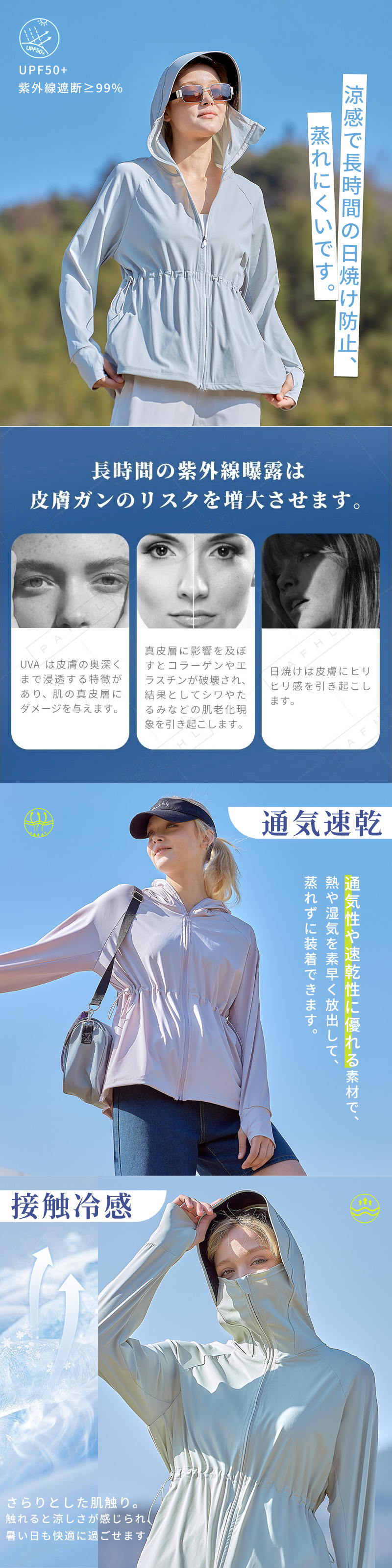 UV パーカー UPF50+ UVカット 冷感 接触冷感 涼しい 日焼け防止 紫外線