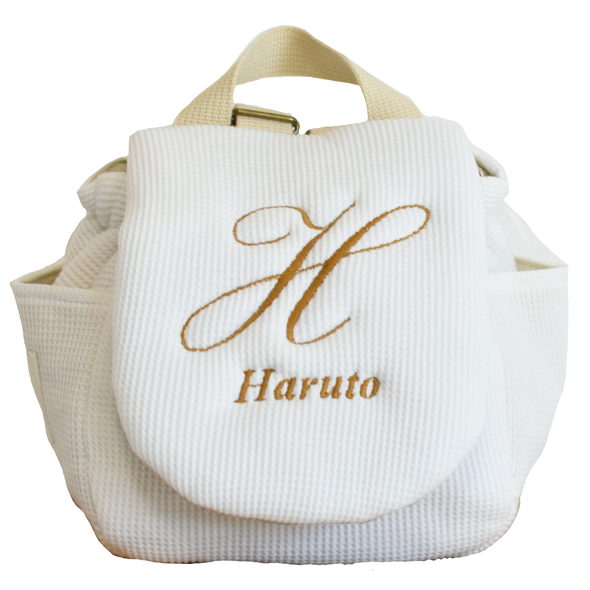 イニシャル刺繍 ベビーリュック 名入れ 1歳 誕生日 ワッフル ギフト