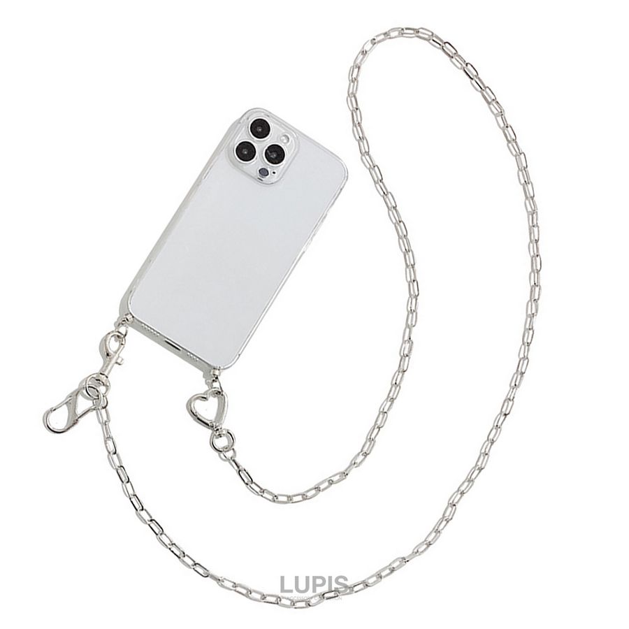 iPhoneケース iPhone14 ショルダー チェーン ストラップ メタル ハート