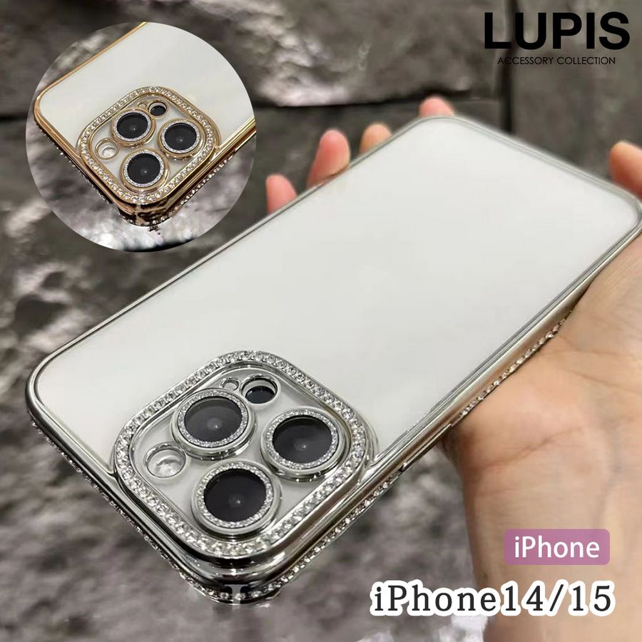 iPhoneケース iPhone14 iPhone15 ストーン レディース 背面クリア 透明